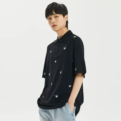 CHIN男装春夏新款纯棉时尚潮流宽松刺绣男士短袖Polo衫图片