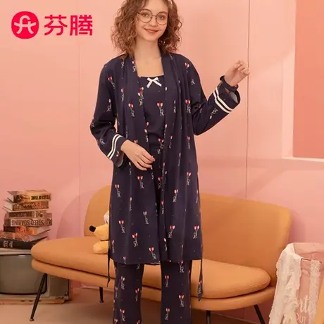 芬腾七件套睡衣女夏短袖吊带短裤纯棉七分袖睡衣女春秋家居服套装图片
