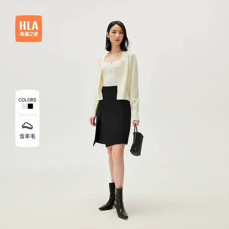 【含羊毛】HLA/海澜之家V领通勤直筒针织开衫秋新款长袖外套女装商品大图