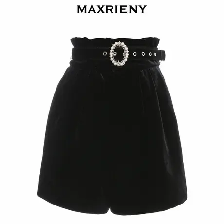 【奥莱】MAXRIENY丝绒短裤女冬季高腰直筒美腿裤显瘦图片