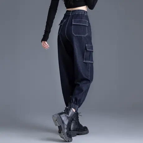 工装牛仔裤女2023年新款今年流行爆款裤子高腰美式束脚哈伦不掉色图片