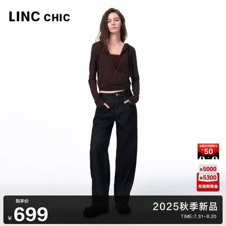 LINC金羽杰2025年秋季新款裤子女原牛低腰弯刀牛仔裤女S253JE352Y商品大图