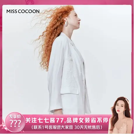 【七七酱直播间】MISS COCOON宽肩亚麻西装外套重工蕾丝西服图片