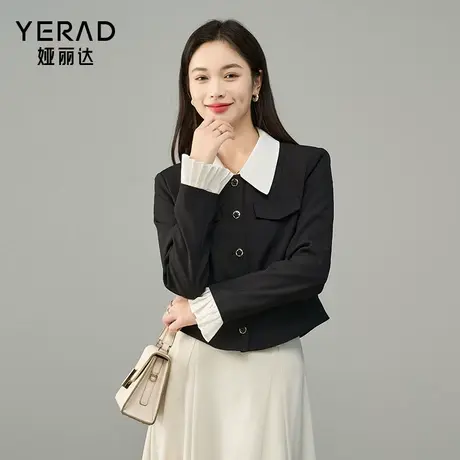 娅丽达时尚翻领小香风撞色修身上衣女秋新款可露丽穿搭短款外套图片