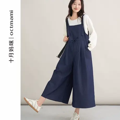 十月妈咪孕妇工装牛仔背带裤2025新款秋季外穿宽松托腹裤子秋装商品大图