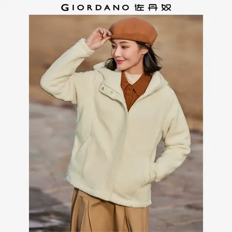 佐丹奴外套女装泰迪绒暗门襟连帽针织休闲外套 05374856商品大图