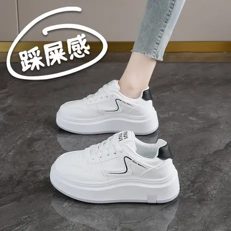 真皮小白鞋女2025新款春秋复古厚底休闲孕妇单鞋子商品大图