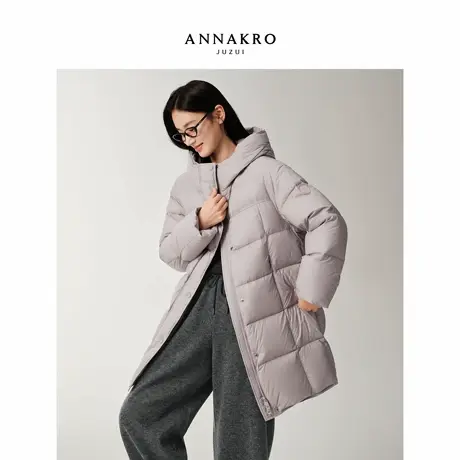 玖姿安娜蔻休闲防水易打理中长款15D鸭绒羽绒服女2025冬季新款商品大图