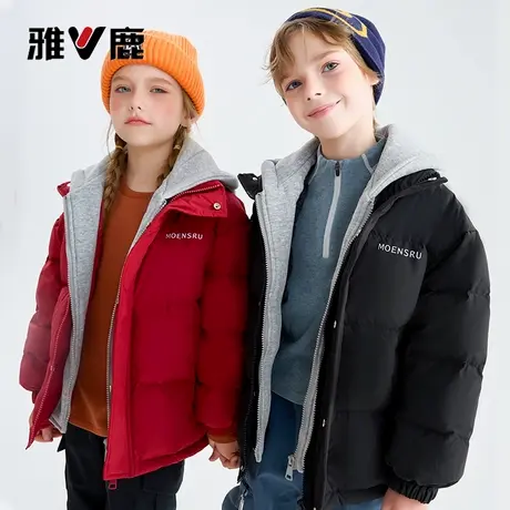 雅鹿童装儿童假两件羽绒服加厚2025新款冬装男童女童短款鸭绒外套商品大图