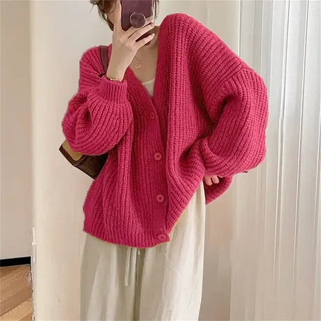 唐狮秋冬季女毛衣简约宽松开衫外套厚实百搭流行慵懒风超好看tu商品大图