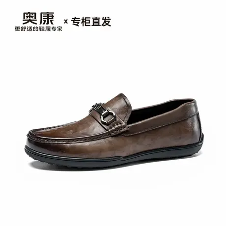 奥康豆豆鞋男士真皮26新款商务休闲软底驾车英伦乐福一脚蹬懒人鞋商品大图