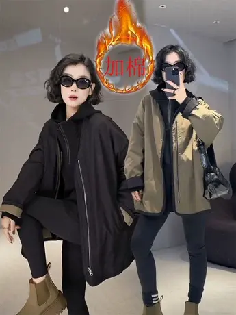 欧货中长款外套女风衣两面穿秋冬2023新款宽松高级感小个子上衣商品大图