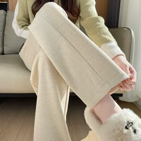 雪尼尔加绒阔腿裤女冬季新款高腰垂感休闲宽松灯芯绒直筒拖地裤子图片