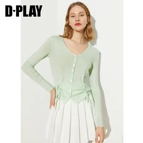 DPLAY年夏新时尚薄荷绿V领抽绳针织开衫商品大图