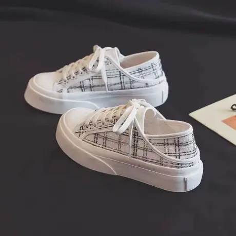 小香风两穿春季厚底懒人帆布鞋女2023新款一脚蹬小白鞋可踩板鞋子商品大图