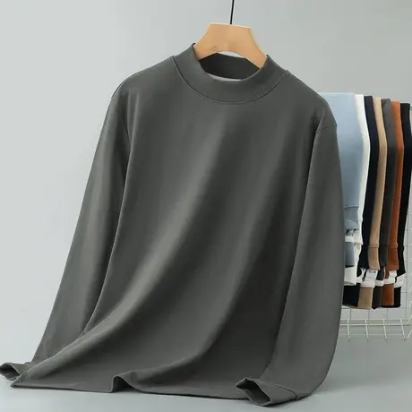 380g重磅半高领长袖t恤男秋冬内搭纯色打底衫加厚款中领秋衣小衫商品大图