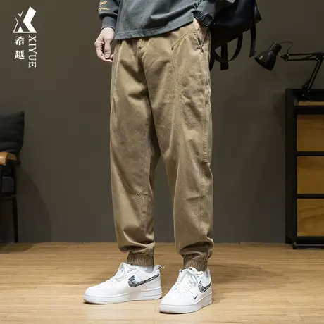 希越纯棉男士休闲束脚裤秋冬季宽松大码潮流百搭美式九分工装裤子商品大图