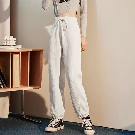 唐狮裤子女秋冬华夫格运动裤加绒加厚小个子束脚裤宽松休闲裤卫裤商品大图