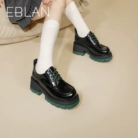 伊伴女鞋春季复古牛津鞋英伦休闲小皮鞋显瘦增高鞋松糕鞋牛皮单鞋商品大图