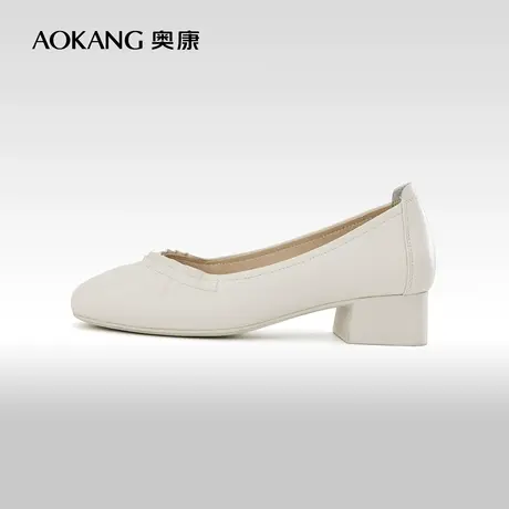 奥康女鞋 秋季气质优雅真皮法式仙女风浅口单鞋方跟一脚蹬单鞋图片