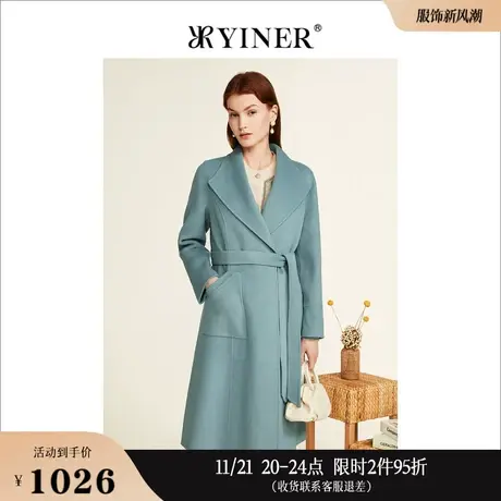 YINER音儿线上专选女装冬复古中长款外套含羊绒羊毛双面毛呢大衣商品大图