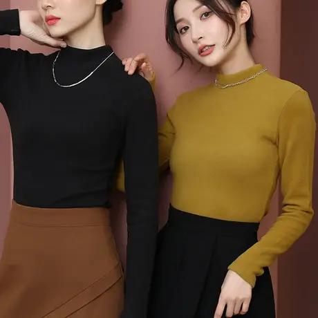 【断码清仓】宝娜斯新款打底衫女内搭半高领加绒加厚修身保暖上衣商品大图