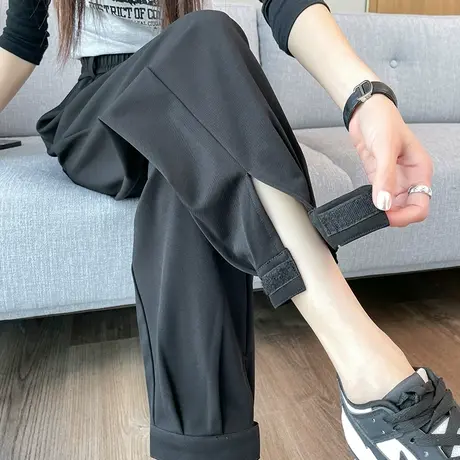 黑色西装哈伦裤女春秋新款小个子高腰垂感九分设计感老爹休闲裤子商品大图