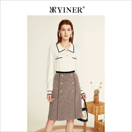 YINER音儿专柜女装2022冬季新款高级感撞色套头针织衫商品大图