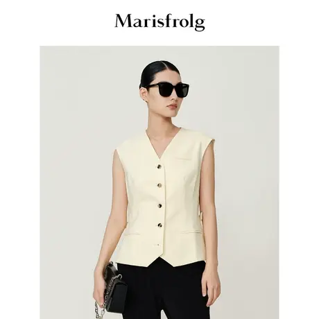 【羊毛】玛丝菲尔春季新款米黄色微宽肩马甲外套商品大图