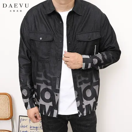 DAEVU秋新款渐变字母潮胖子大号加肥加大码男士长袖衬衫衬衣外套图片