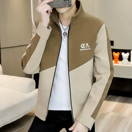 秋季新款男士外套拼接撞色刺绣上衣潮流高端斜纹休闲百搭夹克男装商品大图