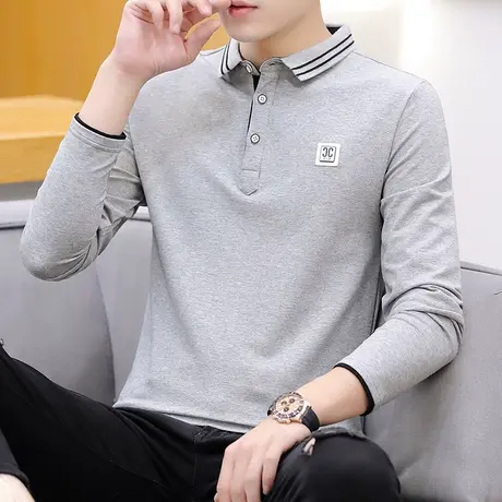 长袖t恤男士2023年新款polo衫春秋季男装百搭衬衫领秋衣带领衣服商品大图