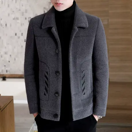 秋冬毛呢外套男士短款毛绒呢子大衣男装加厚风衣冬季金貂绒夹克男商品大图