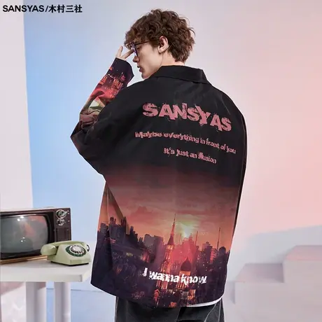 木村三社SANSYAS 城市黄昏全身印花衬衫式夹克外套男设计感小众图片
