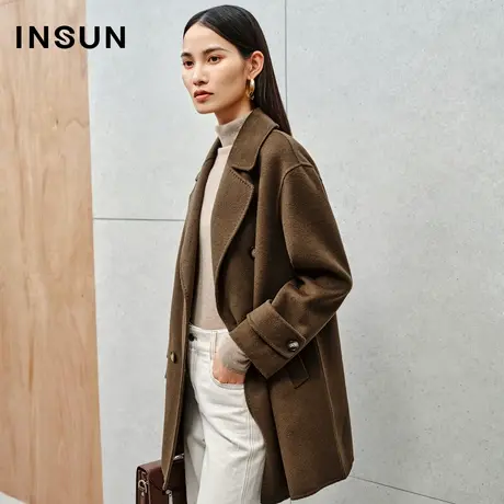 INSUN恩裳专选羊绒混纺100支羊毛毛呢大衣商品大图