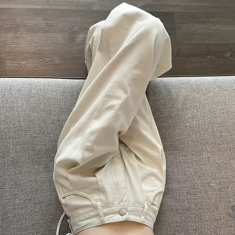 美式高街白色阔腿牛仔裤女春秋新款高腰显瘦垂感直筒宽松拖地裤子商品大图