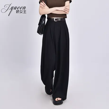 绿色阔腿裤女春秋季新款高腰垂感百搭高级宽松显瘦拖地长裤子甩裤商品大图