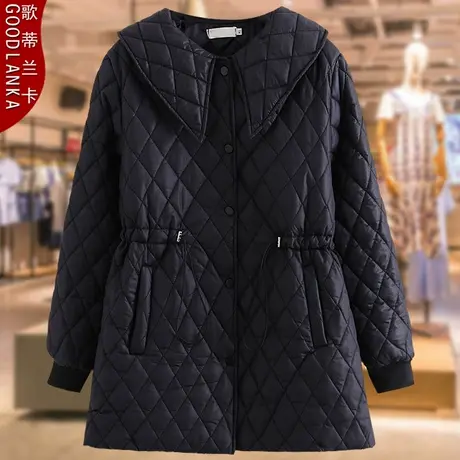 年轻气质胖妈妈冬装大翻领棉衣外套洋气加肥加大码中长款高贵棉服商品大图