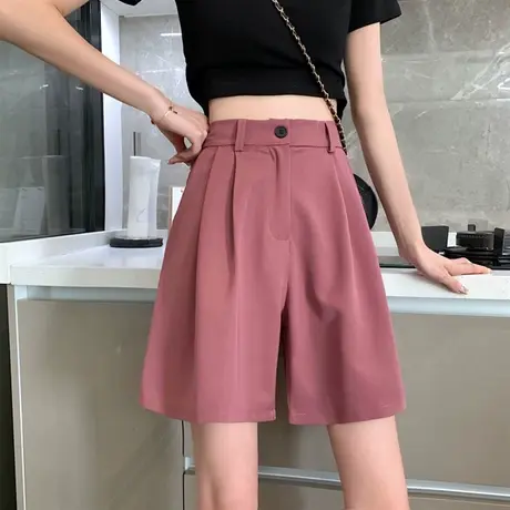 夏季新款高腰直筒西装短裤女薄款宽松休闲五分裤高腰阔腿裤女裤子图片