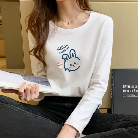 2023春装新款百搭上衣服卡通印花长袖t恤女纯棉基础款外穿上衣潮商品大图