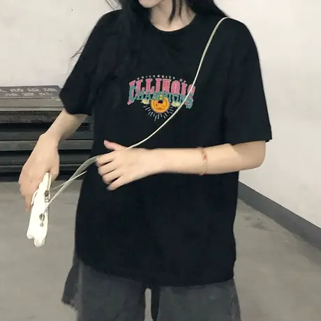 新年宽松T恤女短袖2023虎年本命年红色衣服过年卡通情侣装纯色潮商品大图