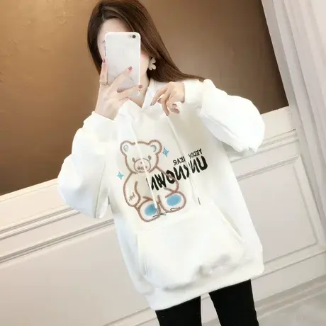 卫衣女秋冬季韩版宽松bf慵懒风设计感小众加绒加厚小熊带帽外套潮图片