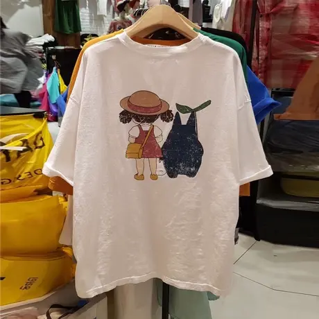 白色短袖T恤女ins潮宽松韩版学生2021年新款夏季百搭半袖体恤上衣商品大图