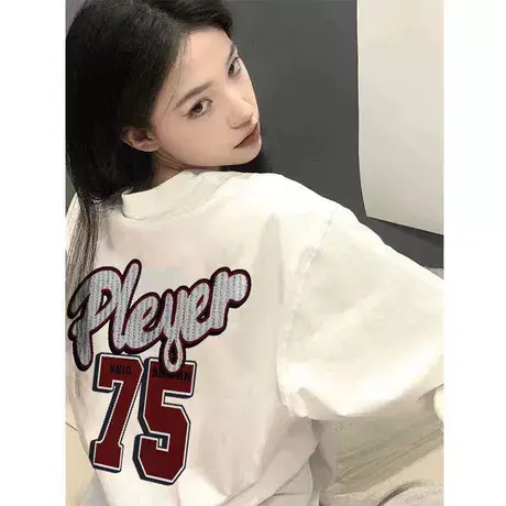 胖mm新款白色t恤女夏美式街头风vintage大码纯棉短袖ins甜辣上衣图片