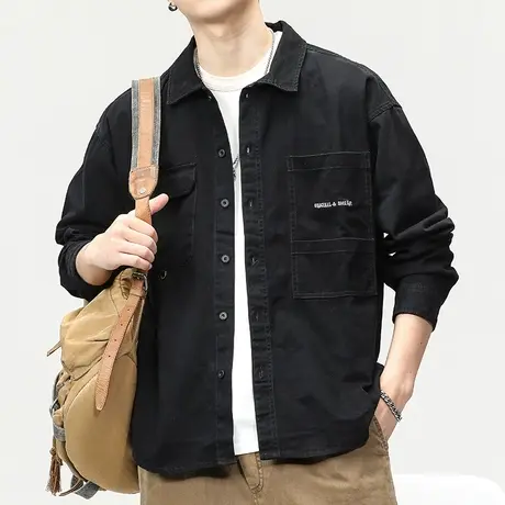 休闲衬衣工装外套纯色百搭衬衫高级感长袖衬衫百搭男款痞帅衬衣图片