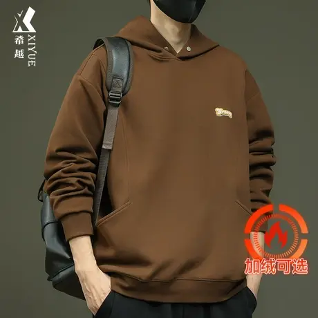 希越重磅加绒男士卫衣2023秋冬美式高街风刺绣连帽衫宽松大码男装商品大图