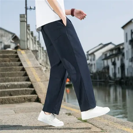 九分裤男夏季薄款亚麻裤直筒宽松裤子日系复古棉麻休闲裤锥形裤潮商品大图