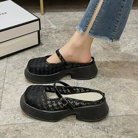 洋气包头拖女2024年春季新款厚底时尚复古百搭防滑法式小高跟拖鞋商品大图