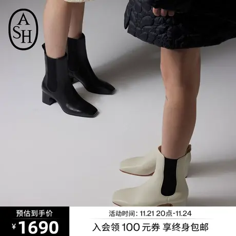 ASH女鞋新款CHER粗跟低筒高跟鞋方头时装靴瘦瘦靴商品大图