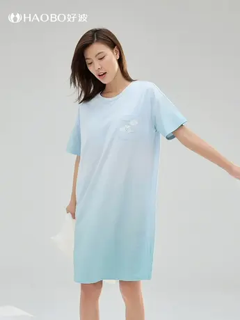 夏季女短袖睡裙圆领大码显瘦防走光家居服春夏可外穿带罩杯睡裙图片
